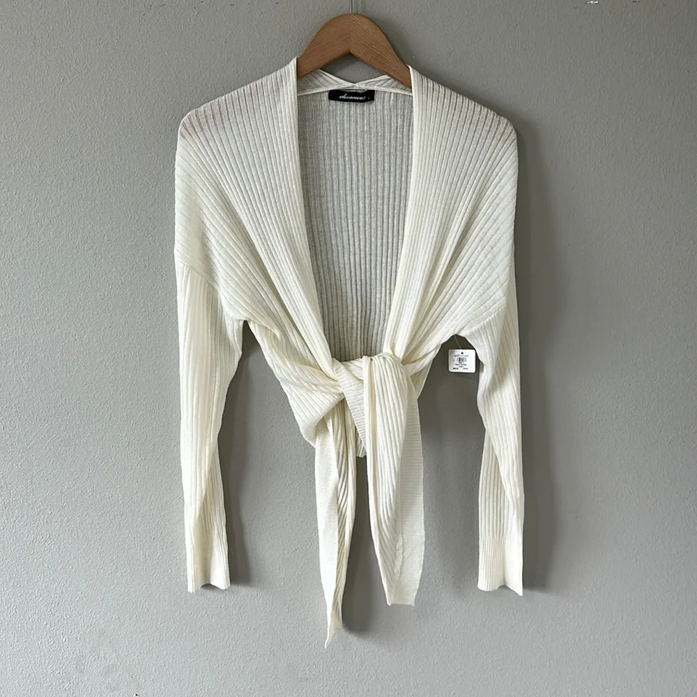 NWT Olivaceous Apricot Lane Cream Cropped Tie Front Cardigan Sweater Large - Picture 2 of 13